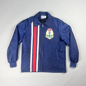 Lined Windbreaker Jacket | Vintage 70's Inky Blue Striped Zip Up Men's Jacket